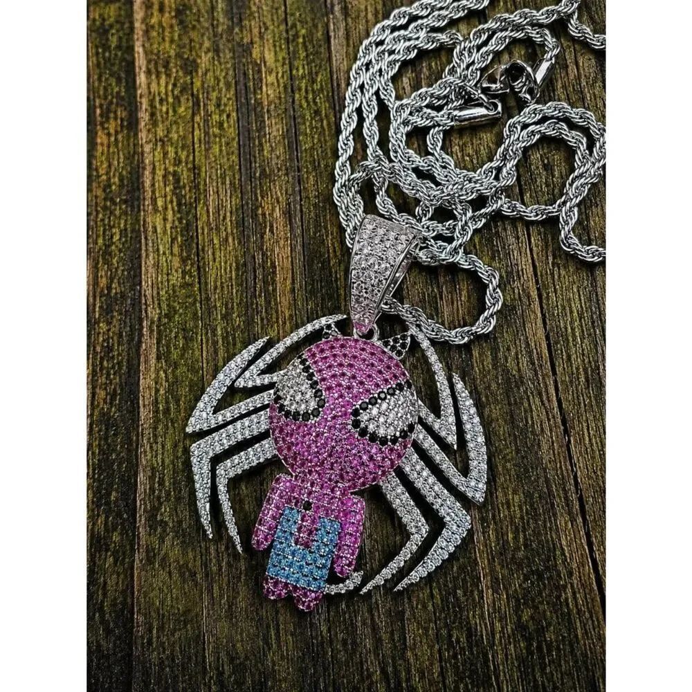 Silver Lab Diamond Spider-Man Necklace - Picture 2 of 4
